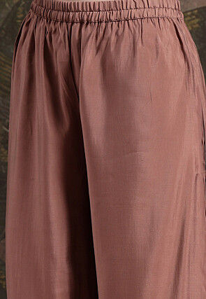 Embroidered Art Silk A Line Suit in Old Rose