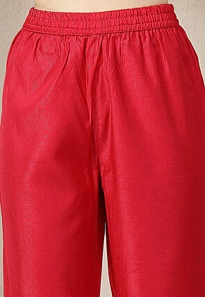 Embroidered Art Silk A Line Suit in Pink