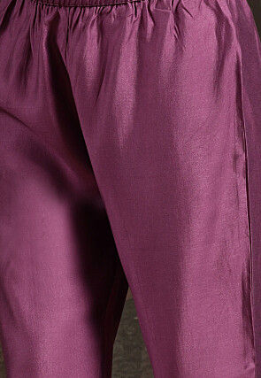 Embroidered Art Silk A Line Suit in Purple