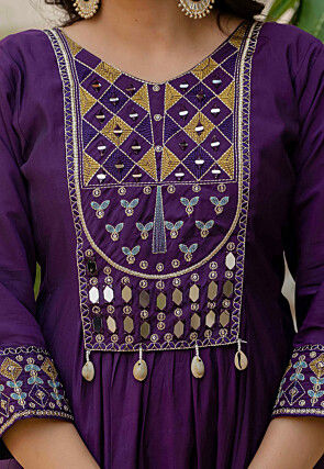 Embroidered Art Silk A Line Suit in Purple