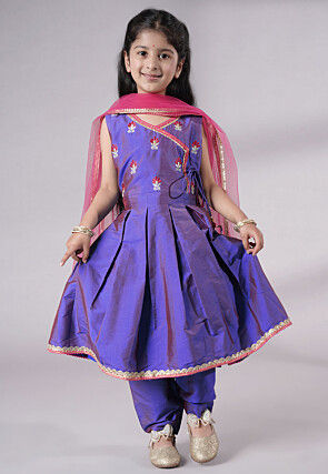 Embroidered Art Silk A Line Suit in Purple