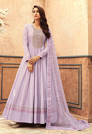 Embroidered Art Silk Abaya Style Suit in Light Purple