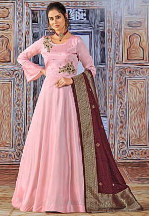 Look Like A Bollywood Actress  Buy Crystal Pink Earrings Solids Pink  Dresses with Beige Pumps Scrapbook Look by Muskan