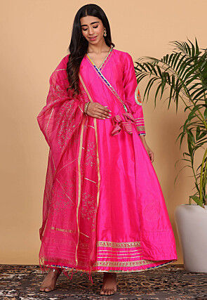 Embroidered Art Silk Abaya Style Suit in Pink