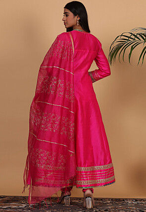 Embroidered Art Silk Abaya Style Suit in Pink