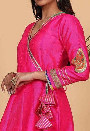 Embroidered Art Silk Abaya Style Suit in Pink