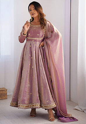 Embroidered Art Silk Abaya Style Suit in Purple