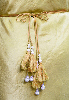 Embroidered Art Silk Adjustable Waist Belt in Beige