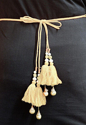 Embroidered Art Silk Adjustable Waist Belt in Dark Orange