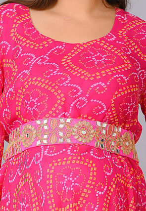 Embroidered Art Silk Adjustable Waist Belt in Pink