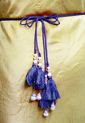 Embroidered Art Silk Adjustable Waist Belt in Royal Blue