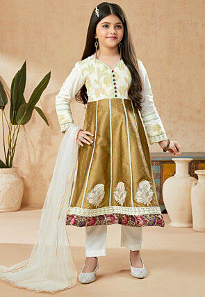 Embroidered Art Silk Anarkali Suit in Brown