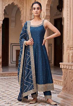 Buy Embroidered Art Silk Anarkali Suit in Fuchsia Online : KRD1395 ...