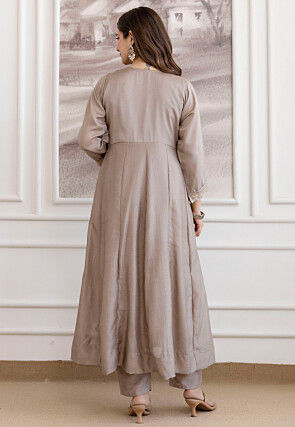 Embroidered Art Silk Anarkali Suit in Grey