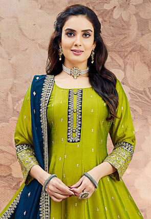 Grey Anarkali style Suits Art Silk main image 1