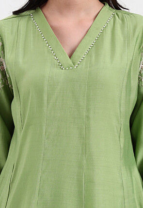 Embroidered Art Silk Anarkali Suit in Light Green