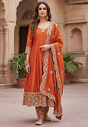 Buy Embroidered Art Silk Anarkali Suit in Fuchsia Online : KRD1395 ...