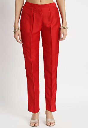 Embroidered Art Silk Anarkali Suit in Red