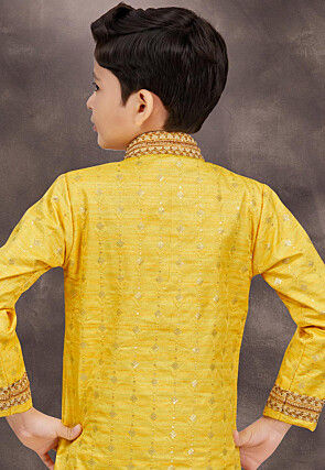 Embroidered Art Silk and Banarasi Silk Sherwani in Yellow