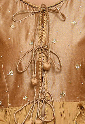 Embroidered Art Silk and Cotton Front Slit Pakistani Suit in Beige