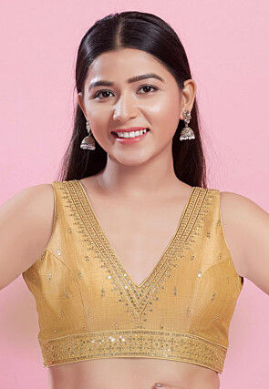 Embroidered Art Silk Blouse in Beige