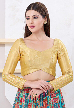 Embroidered Art Silk Blouse in Beige