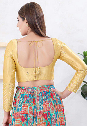 Embroidered Art Silk Blouse in Beige