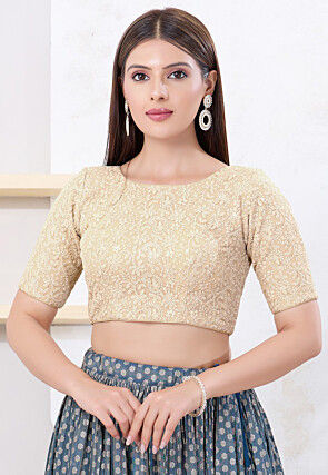 Embroidered Art Silk Blouse in Beige