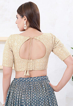 Embroidered Art Silk Blouse in Beige