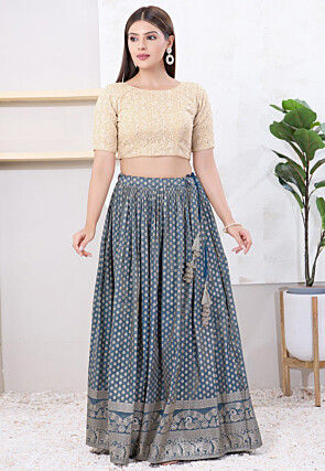 Embroidered Art Silk Blouse in Beige