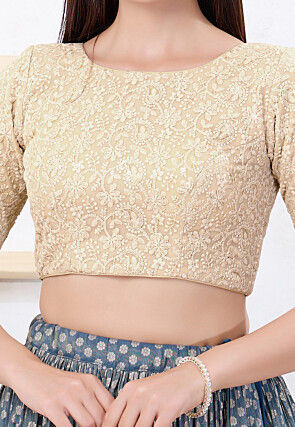 Embroidered Art Silk Blouse in Beige