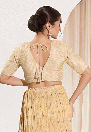 Embroidered Art Silk Blouse in Beige