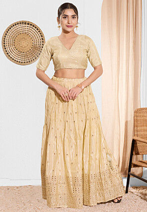 Embroidered Art Silk Blouse in Beige