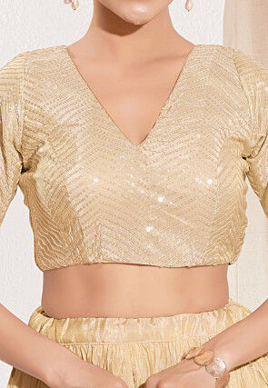 Embroidered Art Silk Blouse in Beige