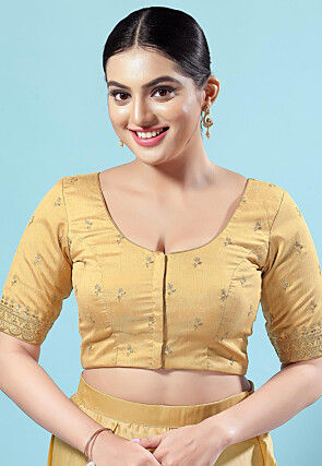 Embroidered Art Silk Blouse in Beige