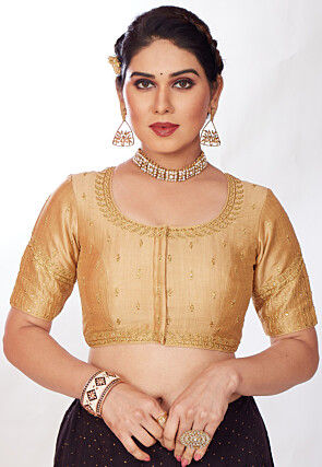 Embroidered Art Silk Blouse in Beige