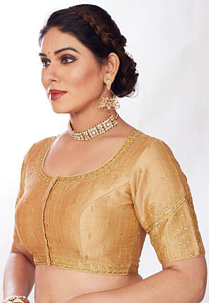 Embroidered Art Silk Blouse in Beige