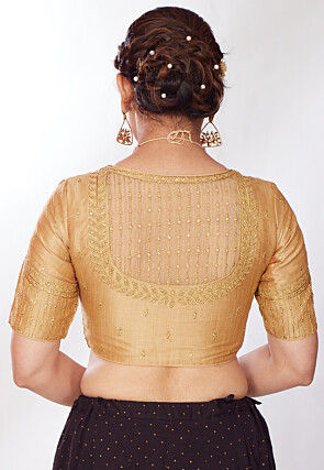 Embroidered Art Silk Blouse in Beige