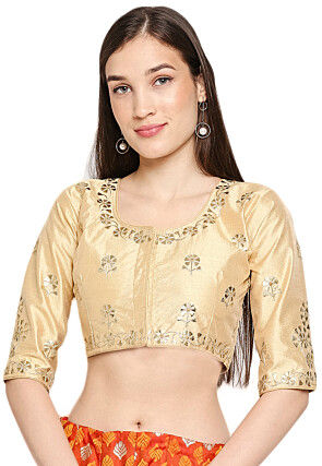 Embroidered Art Silk Blouse in Beige