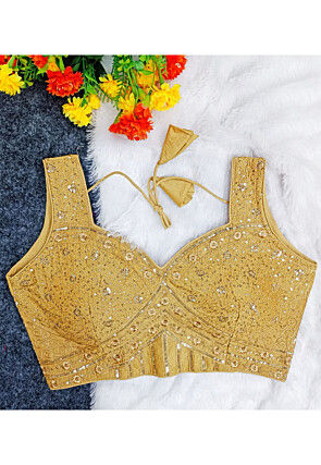 Embroidered Art Silk Blouse in Beige