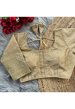 Embroidered Art Silk Blouse in Beige