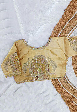 Embroidered Art Silk Blouse in Beige