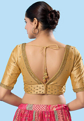 Embroidered Art Silk Blouse in Beige