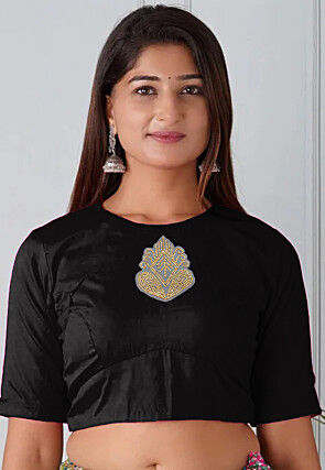 Embroidered Art Silk Blouse in Black