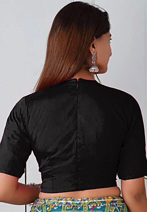 Embroidered Art Silk Blouse in Black