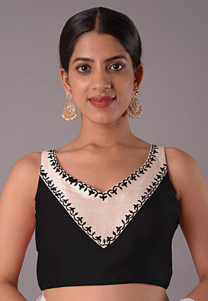 Embroidered Art Silk Blouse in Black