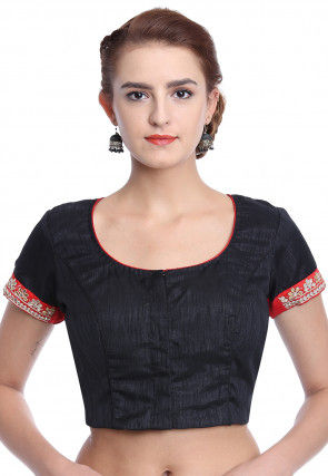 Embroidered Art Silk Blouse in Black