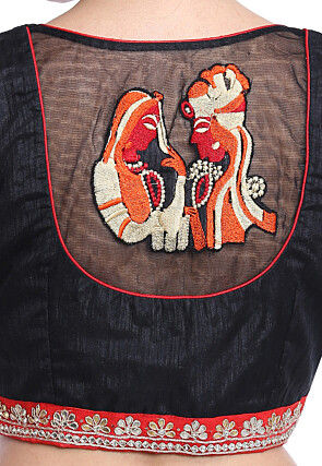 Embroidered Art Silk Blouse in Black