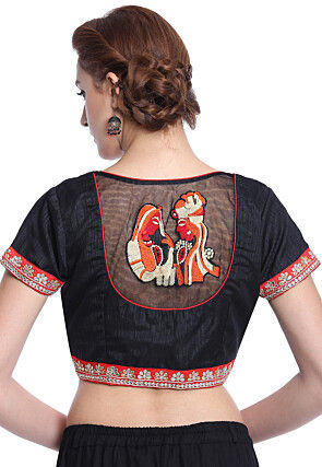 Embroidered Art Silk Blouse in Black