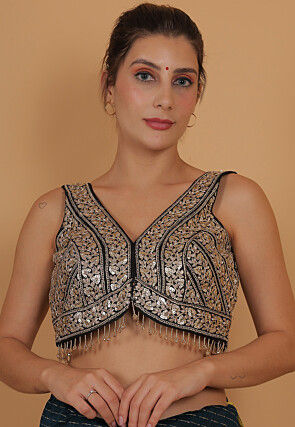 Embroidered Art Silk Blouse in Black